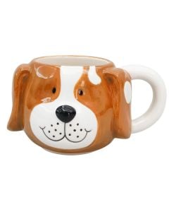Mrs Oldbucks Pantry Baxter The Brave Mug Brown and white ceramic dog-shaped mug with floppy ears and friendly expression on a white background.