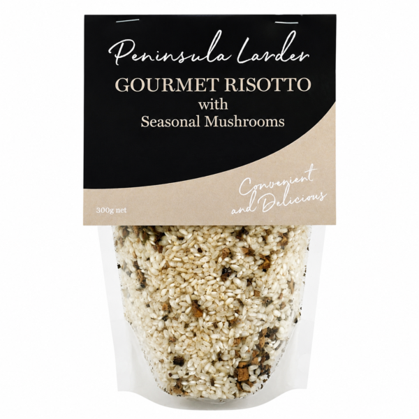 Mrs Oldbucks Pantry Peninsula Larder Seasonal Mushroom Risotto premium Arborio rice with seasonal mushrooms in a gourmet Australian-made risotto mix
