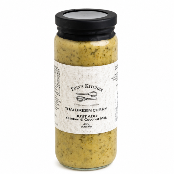 Finns Kitchen Thai Green Curry Sauce ready-to-use Australian-made curry sauce for authentic Thai-inspired meals.